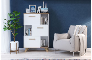 Гостиная Вега Скандинавия (глянец, белый + дуб каньон)