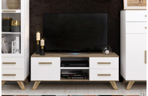 Тумба под ТВ Вега Скандинавия (глянец, белый + дуб каньон)